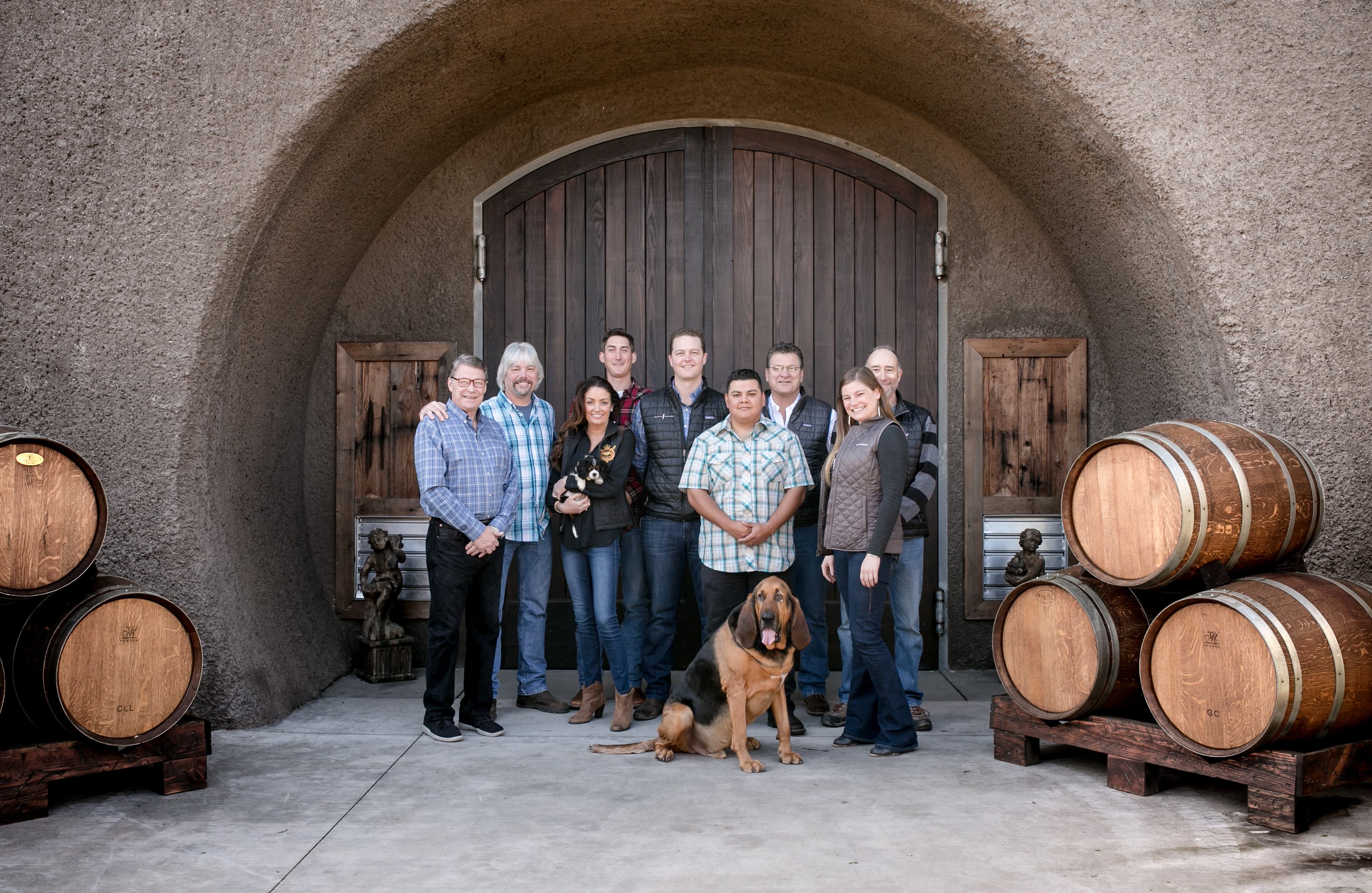 The Joseph Cellars team in front of the wine cave